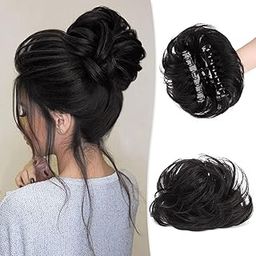 D-DIVINE Curls Messy Curly Dish Hair Claw Bun Hairpieces Clip in Natural Looking Wavy Combs Ponytail Synthetic Hairpiece for Women (Black)-picture-45