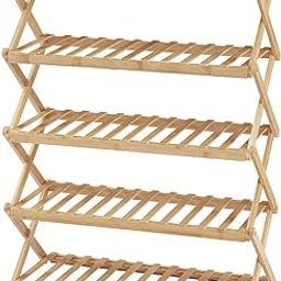 NFI essentials Bamboo Wood Shoe Rack Multipurpose Foldable Rack for Storage Shoes Slipper Chappal Stand Shelf Organizer for Home Kitchen Space Saving Portable Stand (5 Tier)-26