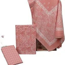 kwatchi Women's Cotton Jaipuri Hand Block Print Unstitched Ethnic Suit Material With Mulmul Dupatta(Peach)-picture-19