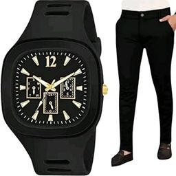 Men's Lycra Blend Designer Latest Trending Formal Trousers | Formal Stylish Track Pants Trousers Elastic Waistband with Button and Zip Fly with Combo Men Watch-picture-51