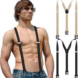 2 Pcs Hidden Suspenders for Men Hiking Suspenders Undergarment Suspenders for Untucked Men Winter Outdoor Hiking Ski Pant, Black, Khaki, 43in-Small-picture-11
