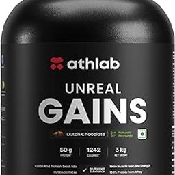 Athlab (by Nutrabay) Unreal Gains Mass Gainer | Organic Tapioca, Naturally Flavoured & Sweetened with Monk Fruit | 50g Protein, 1242 Caloreis, Easy Digesting Weight Gain Protein Powder - Dutch Chocolate, 3 kg-image-54