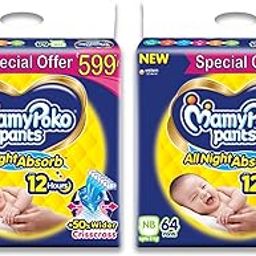 MamyPoko Pants All Night Absorb Baby Diapers, Newborn/X-Small (NB/XS), 64 Count per Pack, Upto 5kg, Pack of 2 (128 Count)-image-93