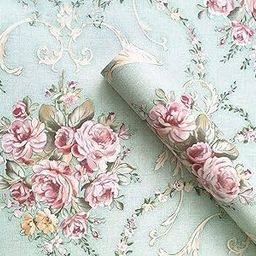 Bitcoin Vintage Light Green Rural Rose Adhesive Paper Shelf Liner Funitures Dresser Drawer Cabinet Décor (40cm *100cm)-picture-21