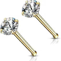 via mazzini 316L Stainless Steel Gold Plated No-Tarnish No-Rusting 3mm Prong Set Nose Stud For Women And Girls (NR05015) 1 Pair-picture-21