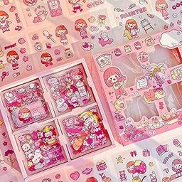 FunBlast Cute Girl Theme Kawaii Self adhesive floor stickers -100 Sheets Cute Washi for Project, Japanese Style Girls Sticker Set, Scrapbooking, DIY Arts Crafts (Assorted Design) 18 x 18 x 2 cms, PVC-15