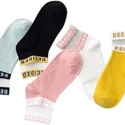 Women Crew Socks Cotton 5 Pairs Solid Color Thin Decorative Nonslip High Ankle Socks_Free Size,Pack Of 05-image-1