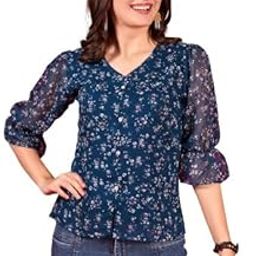 Women's V-Neck Floral Printed Comfortable Top for Women-image-1