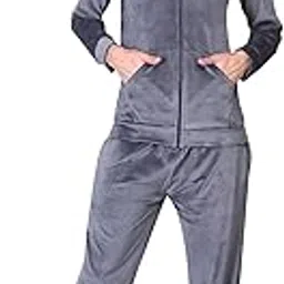 fnocks Winter Wear Velvet Track Suit for Women Night Suit with Pockets & Hoodie-picture-43