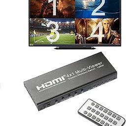 Microware HDMI Multi-Viewer 4x1 Seamless Switcher with IR Control and 6 Display Mode Supports HD 1080P for PS4 PC DVD, 4x1 HDMI Quad Viewer-32
