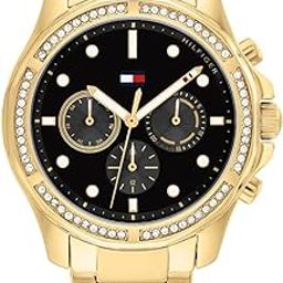 Tommy Hillfiger Brooklyn Quartz Multifunction Black Dial Gold Stainless Steel Strap Watch for Women-image-27