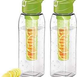 MILTON Infuser Plastic Water Bottle, 1 Litre Each, Set of 2, Green, Food Grade, Reusable, BPA Free, Recyclable, Leak Proof, Detox, Fruit Infuser-30