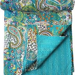 Kirti Textiles and Handicraft Rajasthani Handmade Cotton Kantha Quilt Paisley Kantha Bedspread Throw (90x108 Inch, Multicolour)-13