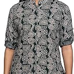 Casual Bandhani Green Printed Tunics or Top with Show Buttons for Women-image-85