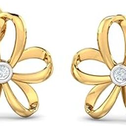 18KT Yellow Gold Diamond Eser Floral Stud Earrings for Women-image-67