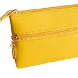 Double Zipper Women's Clutch Bag |2025 New Coin Purse Ladies ID Card Bags | PU Leather Key Bags Fashion Portable Long Wallets (Yellow)-image-37