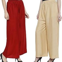 Women's and Girls Cotton Reyon Regular Fit Palazzo Pants/Trouser, Golden, Maroon - Size (XL) - Combo Pack of 2-image-96