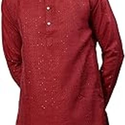 Men's Silk Blend Sequence Self Embroidered Textured Long Kurta Full Sleeves - Casual Ethnic Wear-image-15