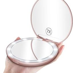 Benbilry LED Lighted Travel Makeup Mirror, 1x/7x Magnification, 5 Inch Dual Sided Vanity Mirror with Lights Portable Compact Illuminated Cosmetic Mirror – Perfect for Handbag (Rose Gold)-picture-50
