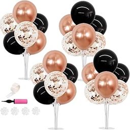 Toys Treasure We Deliver Smiles Balloons Centerpiece Stand Kit 4 Sets with Rose Gold/Black Balloons, Flower Clips, Air Pump for Tables Birthday/Anniversary Decorations (Black Rose Gold, 4)-image-77