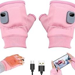 Heated Gloves for Women Rechargeable, Hand Warmers Gloves, Smart Thermostatic Electric Heated Fingerless Gloves, USB Portable Heating Gloves for Work Cycling Skiing Snow (Pink, One Size)-image-20