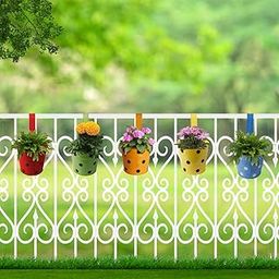 TrustBasket Round Railing Pots with Polka Dots (Pack of 5) - (Multicolour) Metal Hanging Planters for Balcony and Home Gardening, Indoor, Outdoor-image-30
