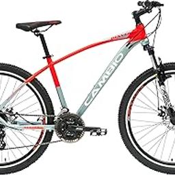 Cambio Denver 26T MTB Almuniium Frame, Threadless Mech Lockout Fork, Shimano Rapid Fire 24s Gears Matt Misty Grey/Floro Red Two Tone-21