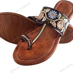 Trendy Handcrafted Brown Ethnic Kolhapuri Flats – Floral Embroidered Design-image-5