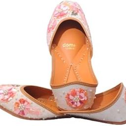 Tasco Global Cushioned Hand Made Designer Embroidered Mojari Jutti Beige Kundan Work for Women & Girls-image-62