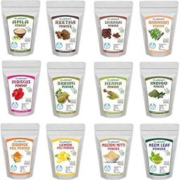 TRUSTMART Amla,Reetha,Shikakai,Bhringaj,Hibiscus,Brahmi,Neem Leaf,Lamon Peel,Orange Peel,Multani Mitti,Indigo and Henna Powder 600g Each_50g-18