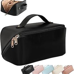 Viraaji Women’s Pu Leather Cosmetic Travel Bag - Large Capacity Makeup Pouch with Cross & Wide Opening, Waterproof Portable Toiletry Bag, Make up Organizer with Dividers & Handle (Black)-image-41