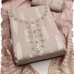 Women's Silk Blend Banarasi Jacquard Embroidred Beads Applique Unstitched Dress Material With Woven Banarasi Dupatta-image-92