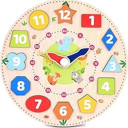 Webby Wooden Early Educational Teaching Clock-Time & Shapes Sorting Toy for Kids, 12 Pieces (Multicolor)-11