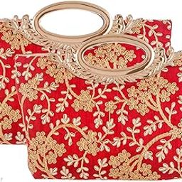Heart Home Embroidered Silk 2 Pieces Clutch Ladies Handbag (Maroon) - CTHH13562-image-55