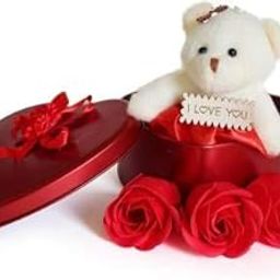 VR Creatives Artificial Heart Shaped Tin Box And Teddy And Roses (Multicolour, Small Cute Teddy, 3 Fragrant Rose Bud Petal Soap, Wooden Heart Tag ) , Multicolour-image-59