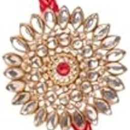 Traditional kundan floral rakhi with red braided thread for raksha bandhan festival-image-30