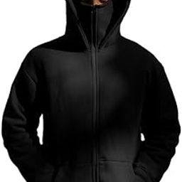 Plain Cotton Hooded Neck with Mask Stylish Balaclava Black Zipper Hoodie-image-27