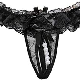 Women's Sexy Pendant Pearl G String Low Waist Thongs Underwear Erotic Panties Free Size fit to All (in, Alpha, S, Black)-picture-55