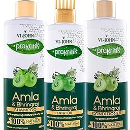 VI-JOHN Prakritik Amla & Bhringraj Anti Hair Fall Kit For Healthy, Strong Hair Oil, Shampoo & Conditioner | for Women & Men | Dermatologist Approved | 100% Natural BioActives | 250ML Each-image-62