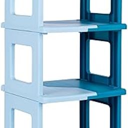 KITCHIVO™ Shoe Rack for Home Plastic, Adjustable Stand Organizer Stackable Storage Bedroom Entryway Shelf Footwear Collapsible Corner Tower Shoes and Book Slots Rack (Blue, 3 Layer)-image-97