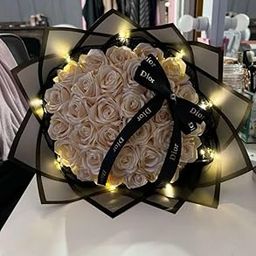 uxury LED Rose Bouquet | Handmade Cream White Roses with Dior Ribbon & Fairy Lights | Premium Gift for Anniversary, Birthday, Proposal & Home Decor | wedding gift-image-63