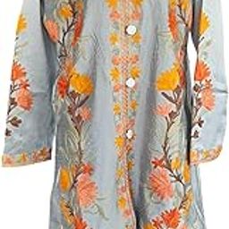 Kashmiri aari embroidery silk coat for women with attach lining || Silver color || L: 42" B: 22" Sleeves: 22" Pockets:2-picture-6