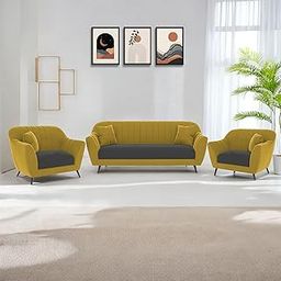 TANAVE Nayra 3+1+1 Channel Chesterfield Sofa Set | Luxurious Yellow & Black Velvet | Solid Sal Wood Frame | Tufted Back | Living Room, Bedroom, Home Office | Pre-Assembled-26