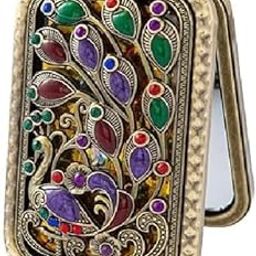Sugalsu Peacock Makeup Mirror Double Sided Makeup Mirror Small Makeup Mirror for Women Girls Retro Makeup Mirror Double Sided Hand Mirror Portable Metal Mirror Travel(Pack of 1)-picture-13