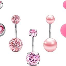 modrsa Belly Button Ring Belly Rings Surgical Steel Pink Belly Button Rings Belly Button Piercing Jewelry Heart Belly Piercings for Women Navel Rings-picture-23
