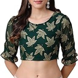 Frolic Rolic Women's Readymade Georgette Crop Top Blouse for Wedding Party Festive-picture-47
