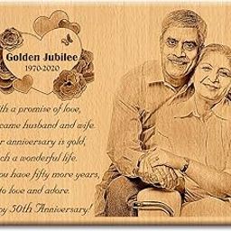 GFTBX '50th Anniversary' Personalized Engraved Rectangular Wooden Photo Plaque Wedding Gift for Couples(12 x 9 inches, Brown), Wall Mount-14