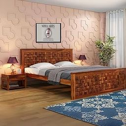 SONA ART & CRAFTS Sheesham Wood King Size Bed Without Storage Solid Wooden Cot Bed Double Bed Furniture for Bedroom Home Living Room - (Teak Finish) King_Niwar (Assembly Included)-27