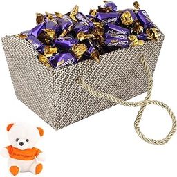 SFU E Com Premium Jute Basket With Loaded Creamy Chocolairs Gift Hamper | Valentine Love Teddy Bear With Chocolate Combo | Valentine Chocolate Hamper | 845-5