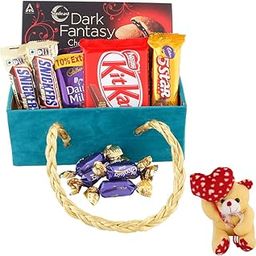 SFU E Com 11 Pieces Multipurpose Basket With Chocolates | Valentine Heart Teddy Bear With Chocolate Combo | Valentine Chocolate Hamper | 243-69